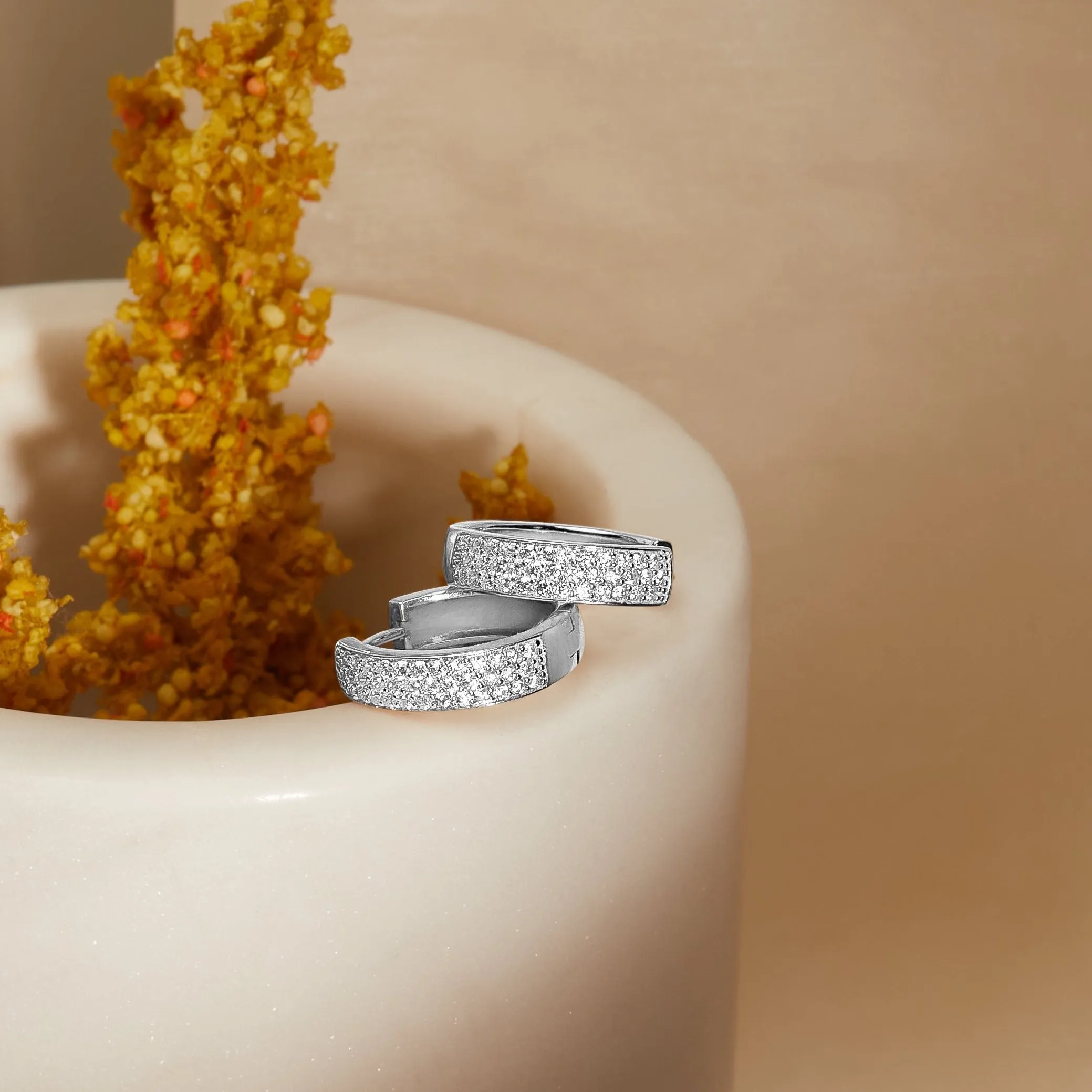 14k Solid Gold Diamond Micro Pavé Huggie Earrings