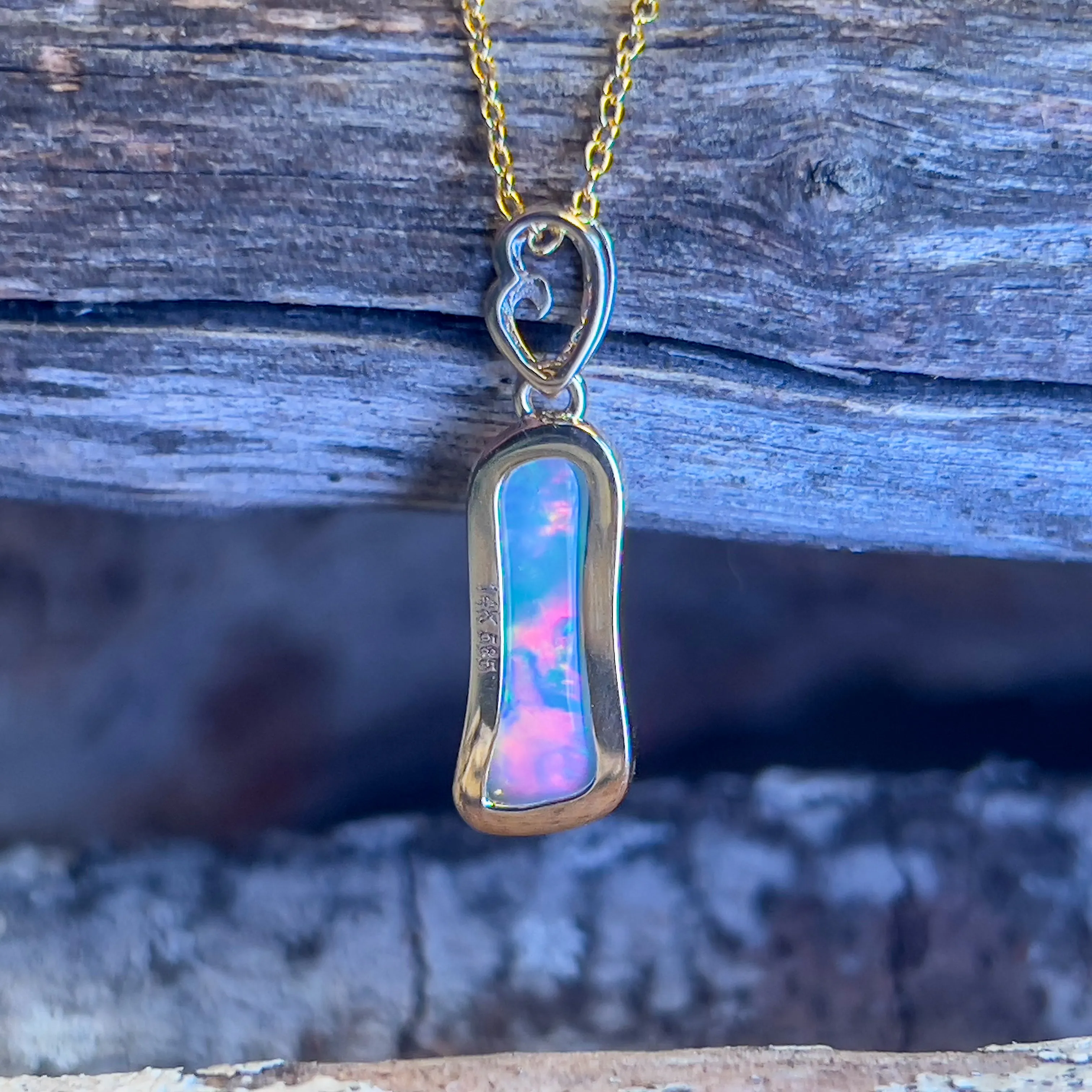 14kt Yellow Gold freeform Crystal Opal 1.05ct and diamond pendant