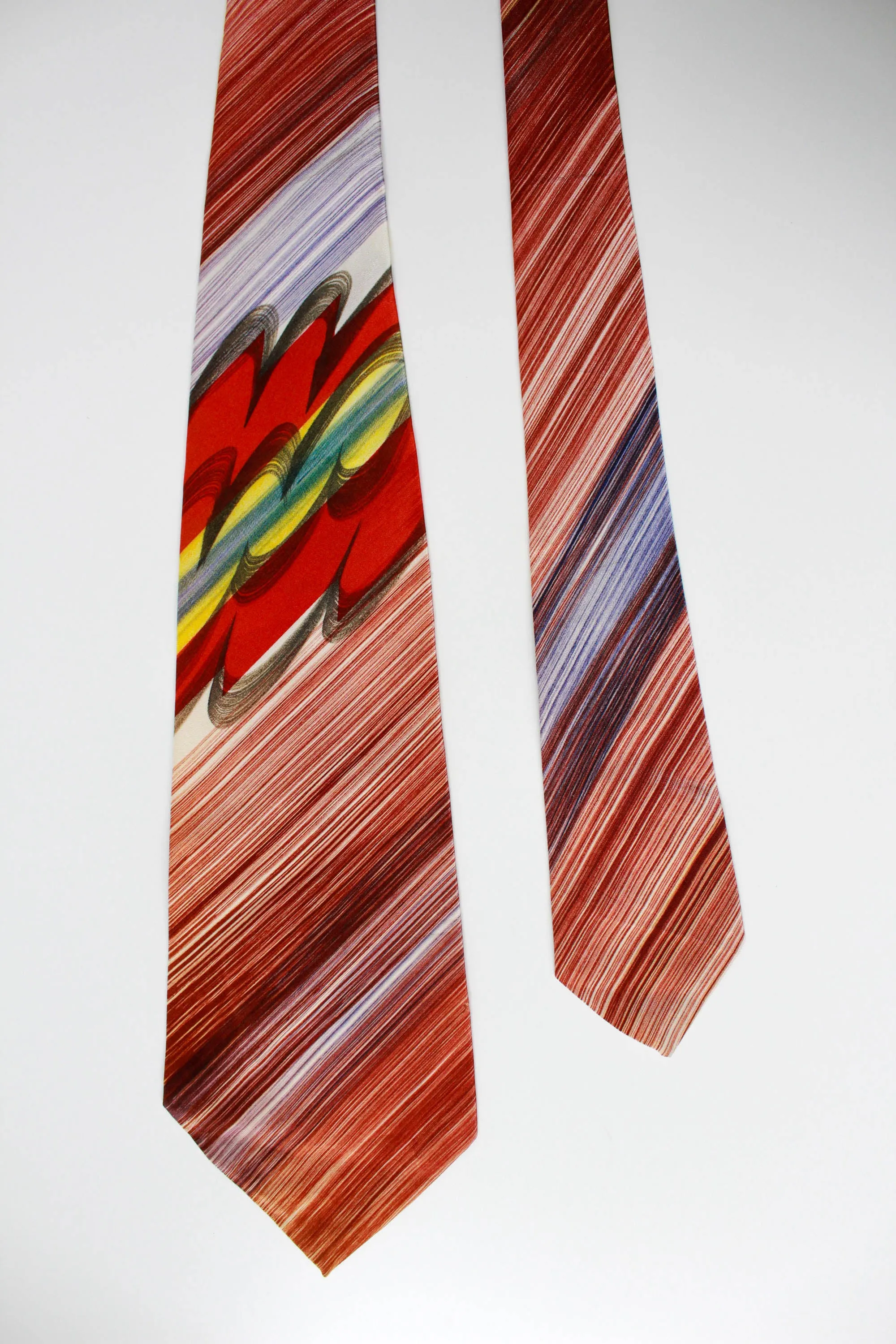 1940s Hand Painted Rayon Necktie, Abstract Print