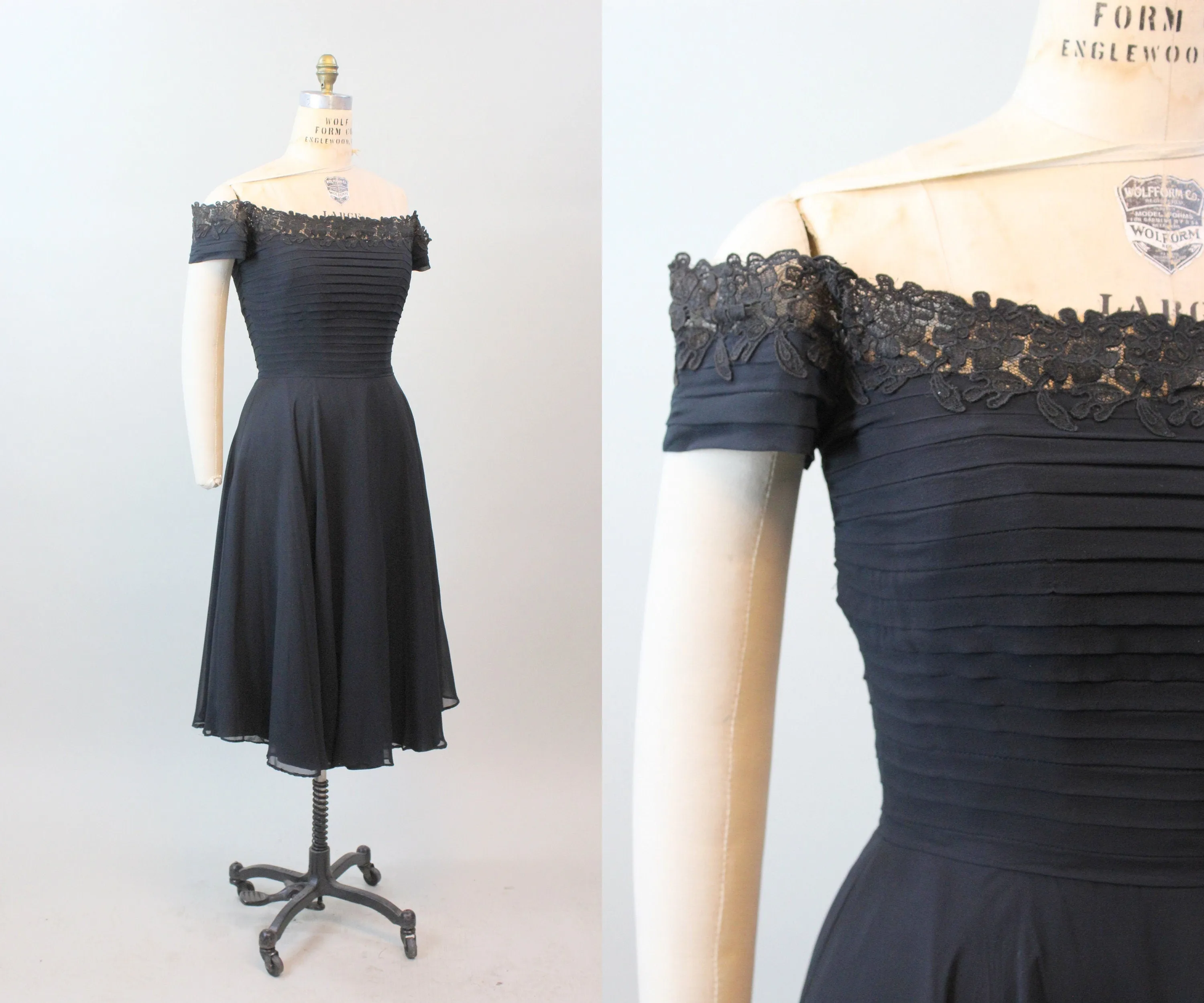 1950s SILK CHIFFON off shoulder dress medium | new spring summer