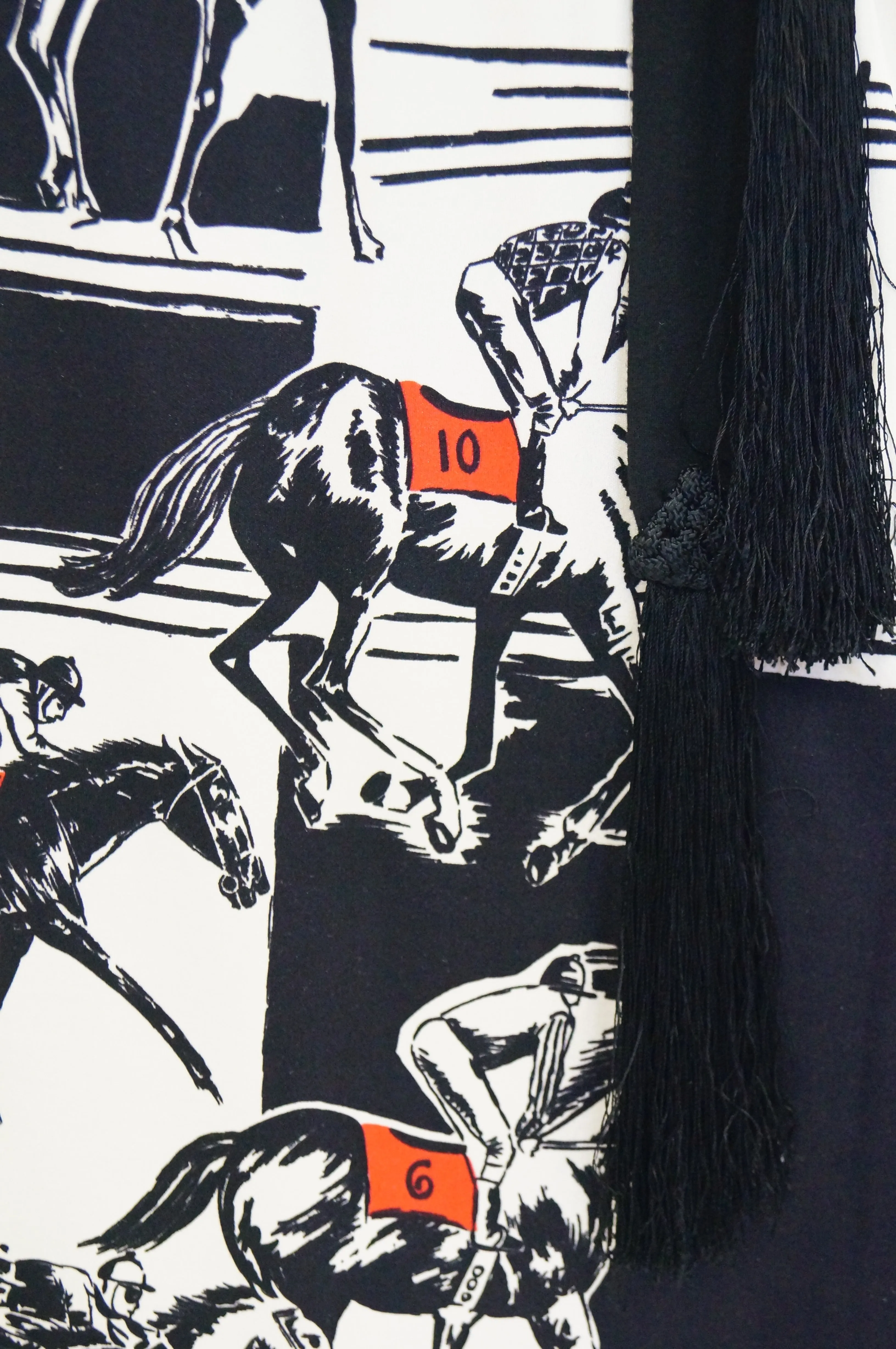 1960s Paganne Red and Black Racehorse Equestrian Print Maxi Dress