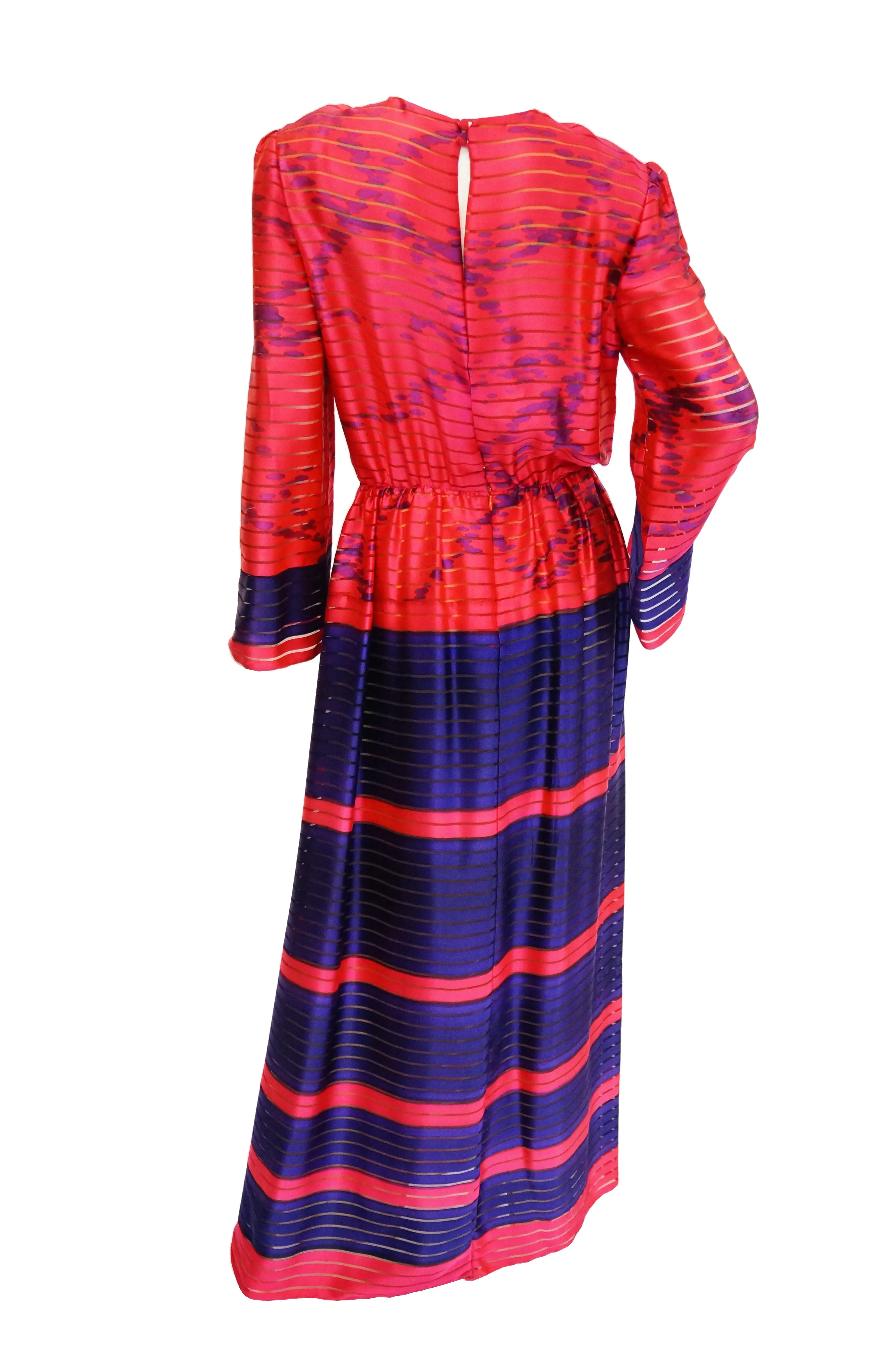 1970s Bill Blass Neon Pink and Purple Sheer Stripe Dress