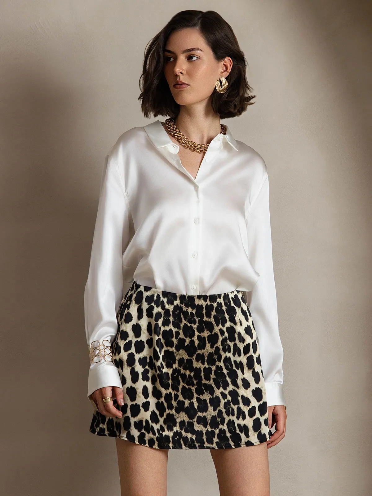 19Momme Silk Sexy Leopard Pattern Mini skirt