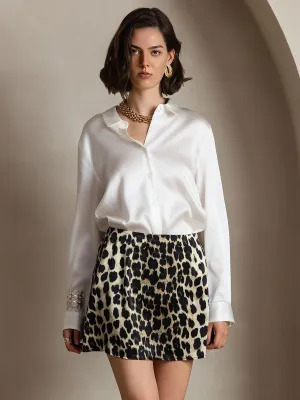 19Momme Silk Sexy Leopard Pattern Mini skirt