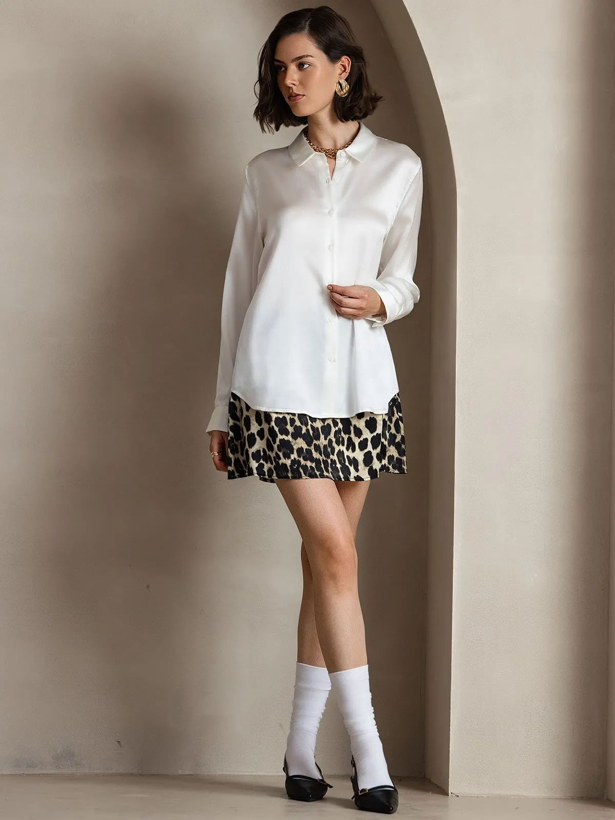 19Momme Silk Sexy Leopard Pattern Mini skirt