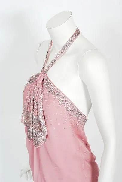 2003 Christian Dior by Galliano Beaded Pale Pink Silk Flapper Mini Dress