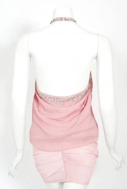 2003 Christian Dior by Galliano Beaded Pale Pink Silk Flapper Mini Dress