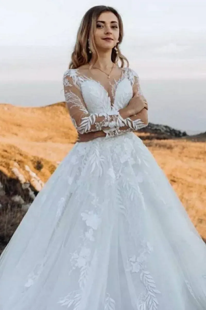 Abernathy Illusion Lace Trendy A-line Tulle Wedding Dress