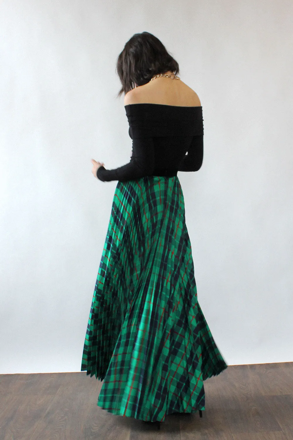 Accordion Pleat Plaid Maxi Skirt S