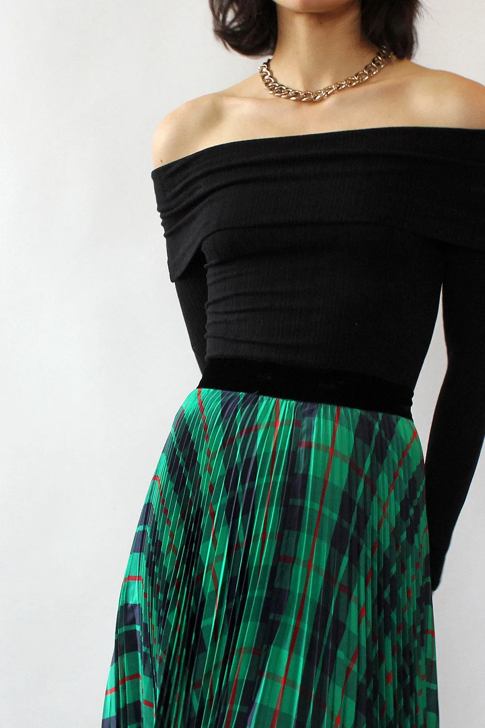 Accordion Pleat Plaid Maxi Skirt S