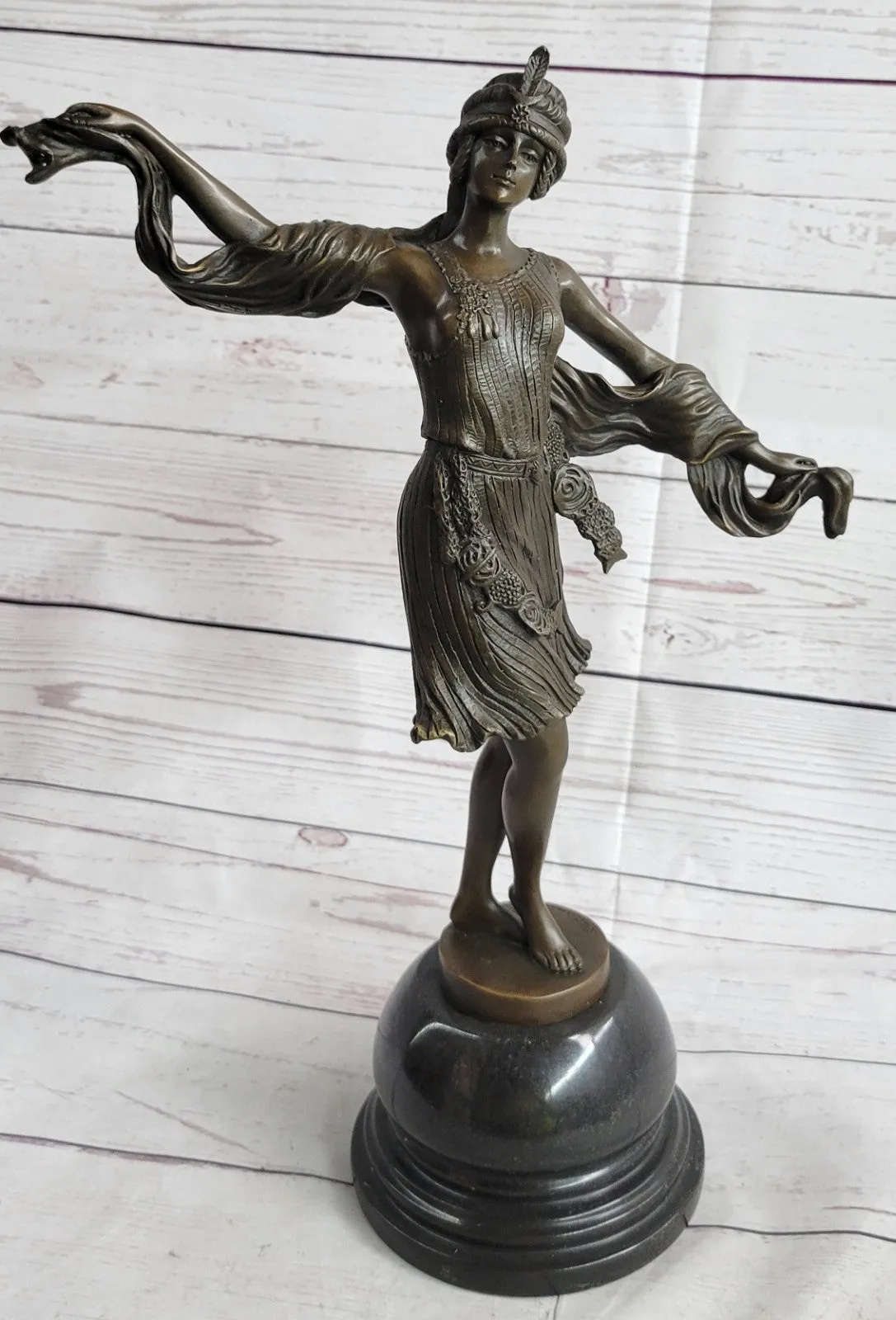 Art Nouveau/Deco Gorgeous 1940 Dancer Bronze Sculpture Marble Base Statue