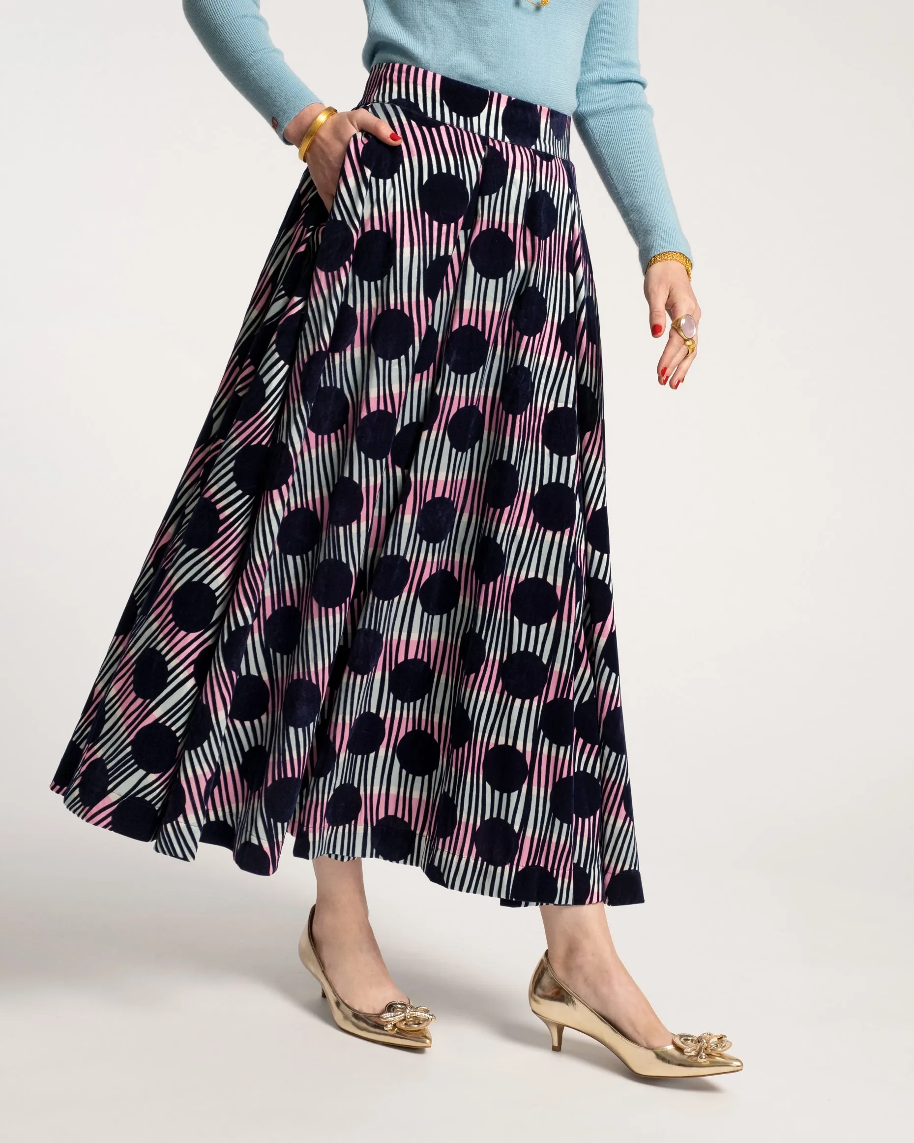 Ball Skirt Scoop Flocked Velvet Navy Multi