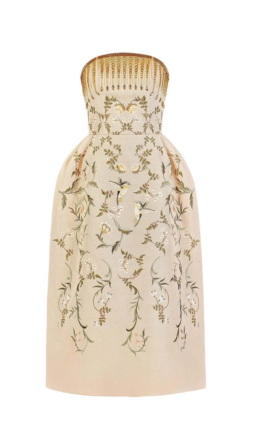 BANDEAU PRINTED JUNGLE MIDI DRESS IN BEIGE