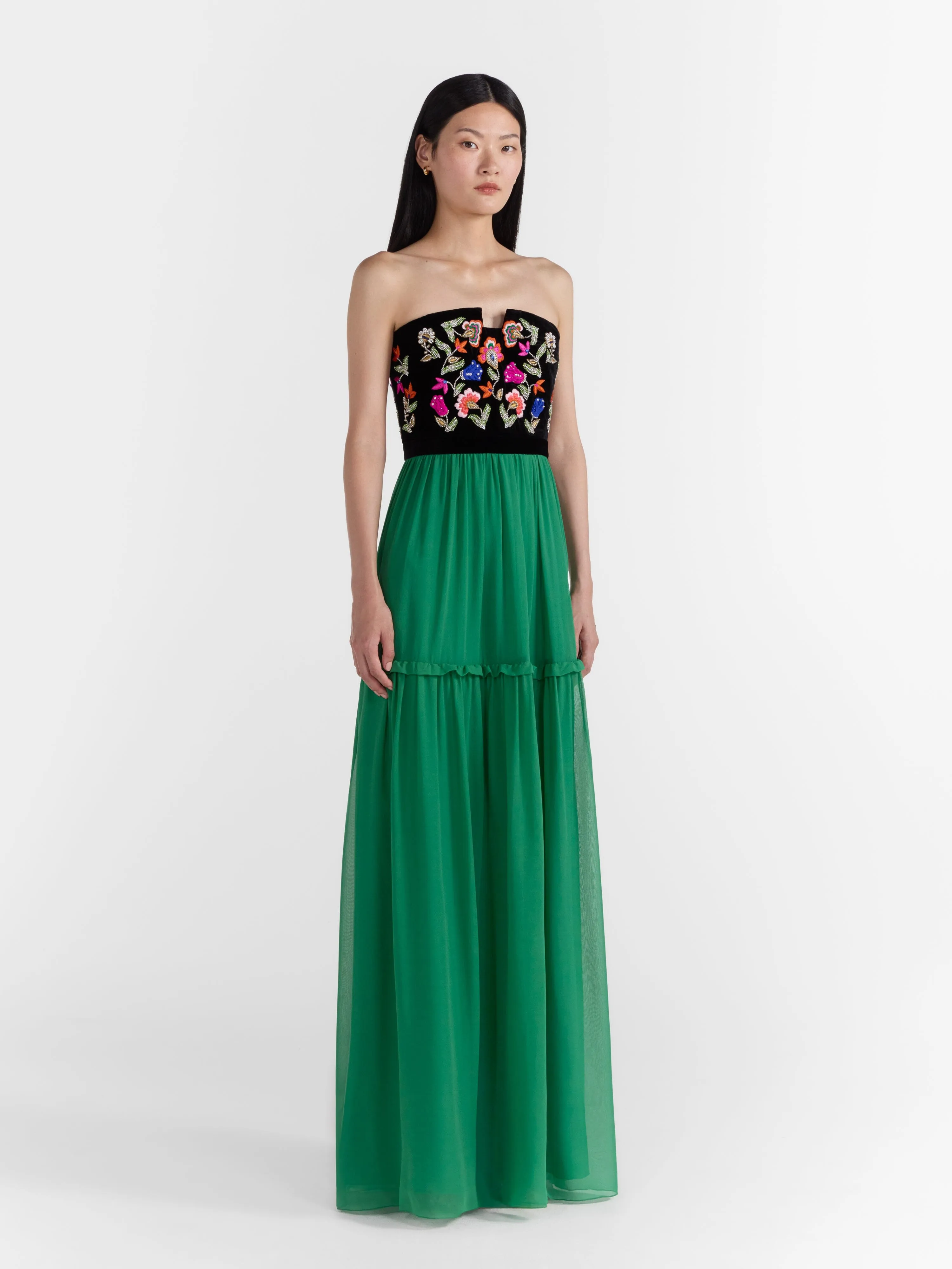 Belle B Dress in Emerald Green Embroidery