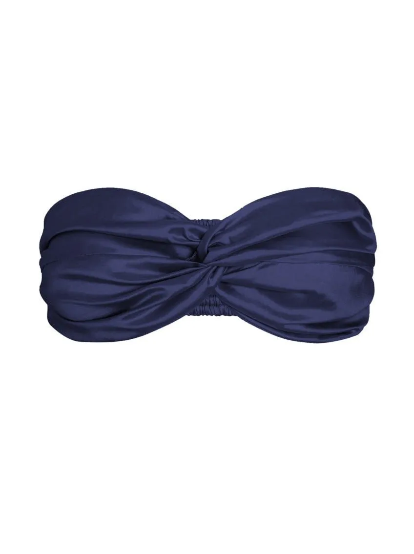 Bia Twist Front Silk Bandeau Top - Navy