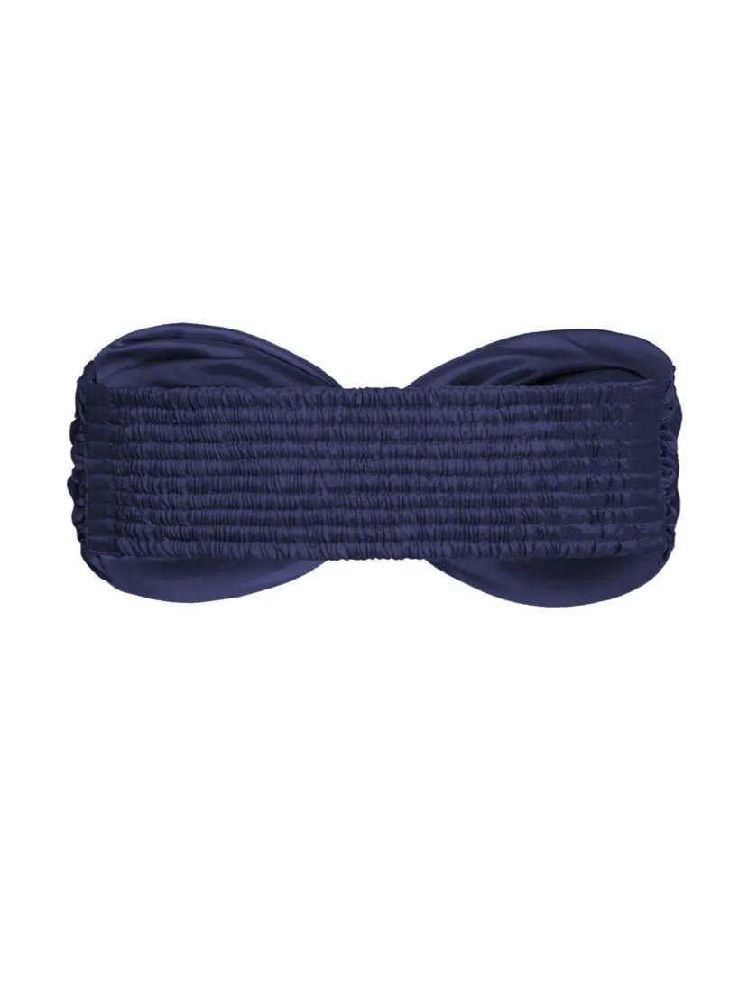 Bia Twist Front Silk Bandeau Top - Navy