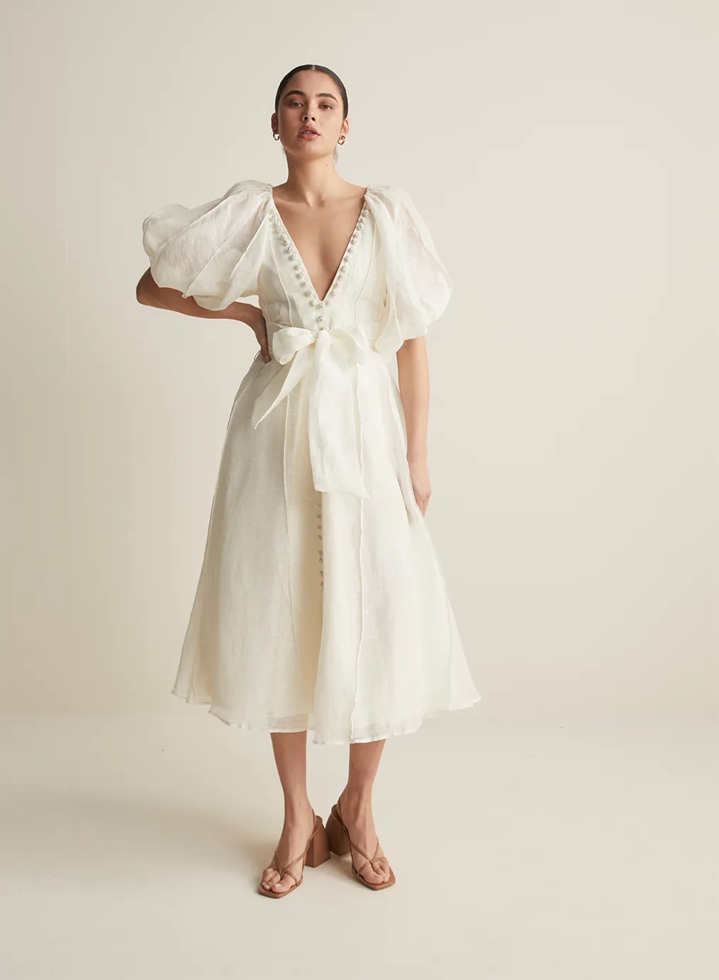 Blaine Silk Linen Midi Dress | Antique