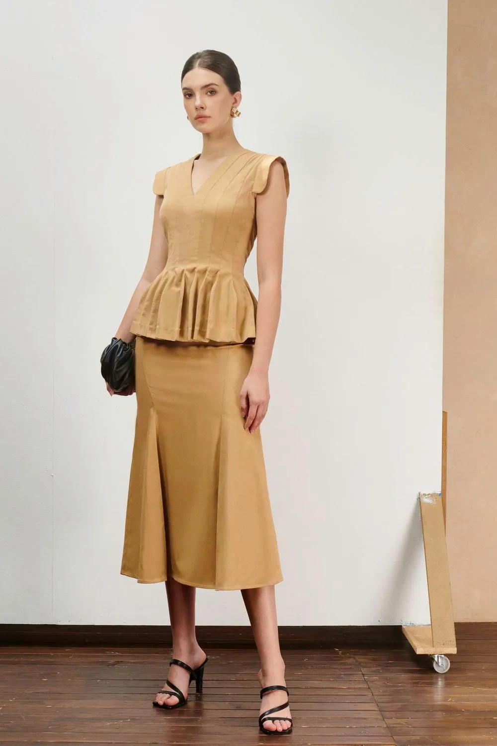 Bonita Trumpet Draped Twill Midi Skirt