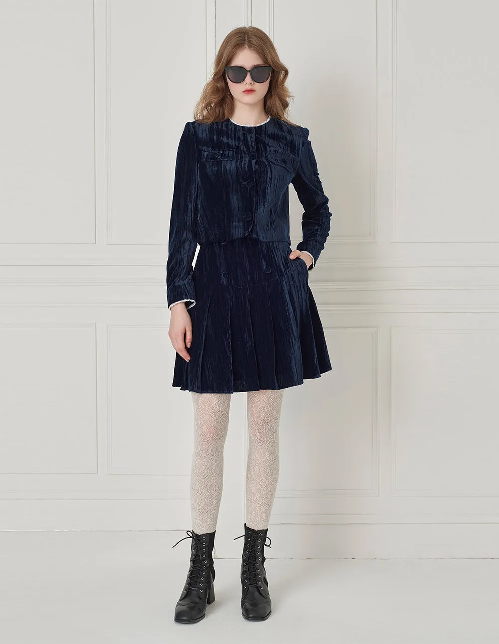 BORA AKSU A-Hem Ruffle Velvet Mini Skirt