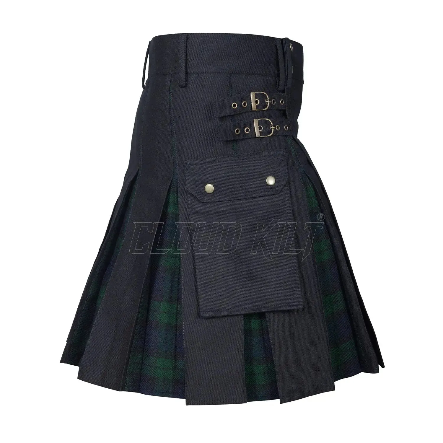 Box Pleated Tartan Hybrid Black Watch Utility Kilt