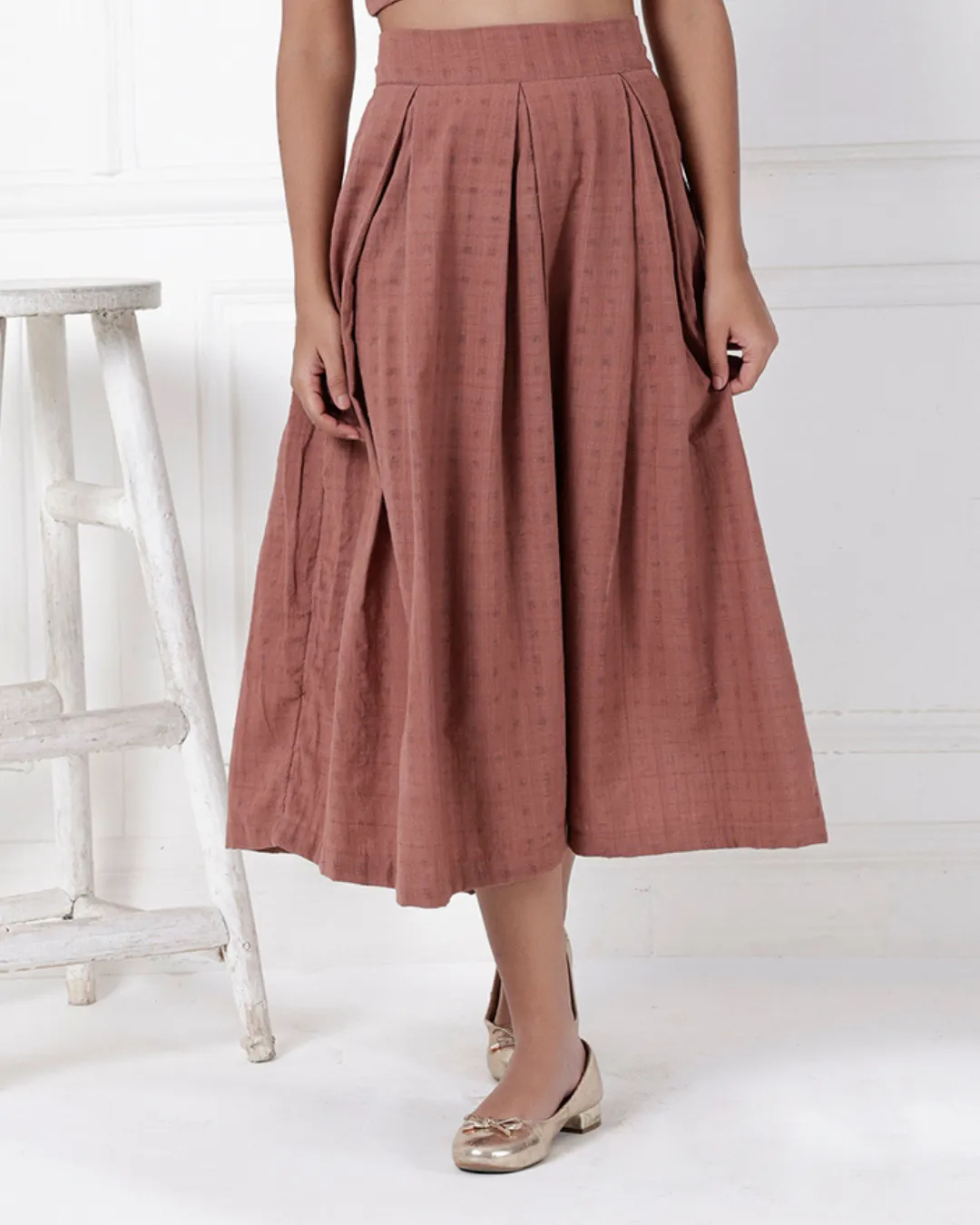 Brown ox pleat Cotton skirt