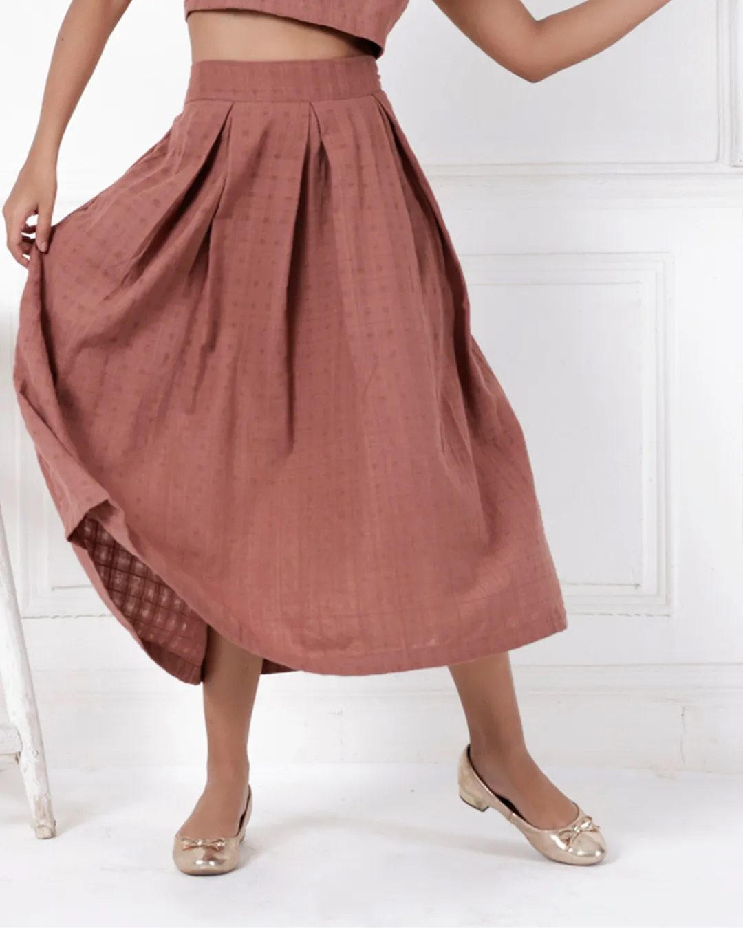 Brown ox pleat Cotton skirt