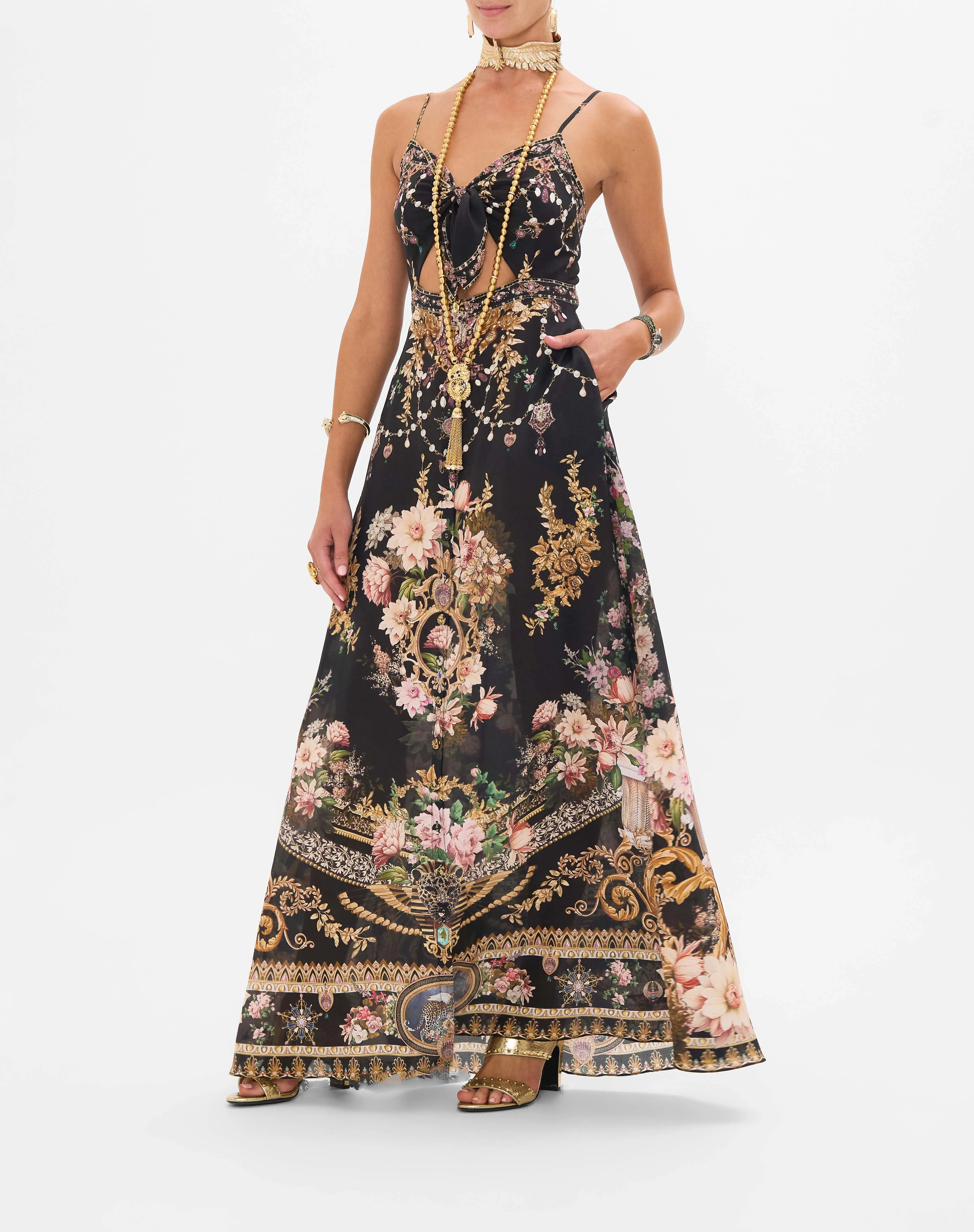 CAMILLA | DYNASTY DAZE  TIE FRONT CUT OUT MAXI DRESS