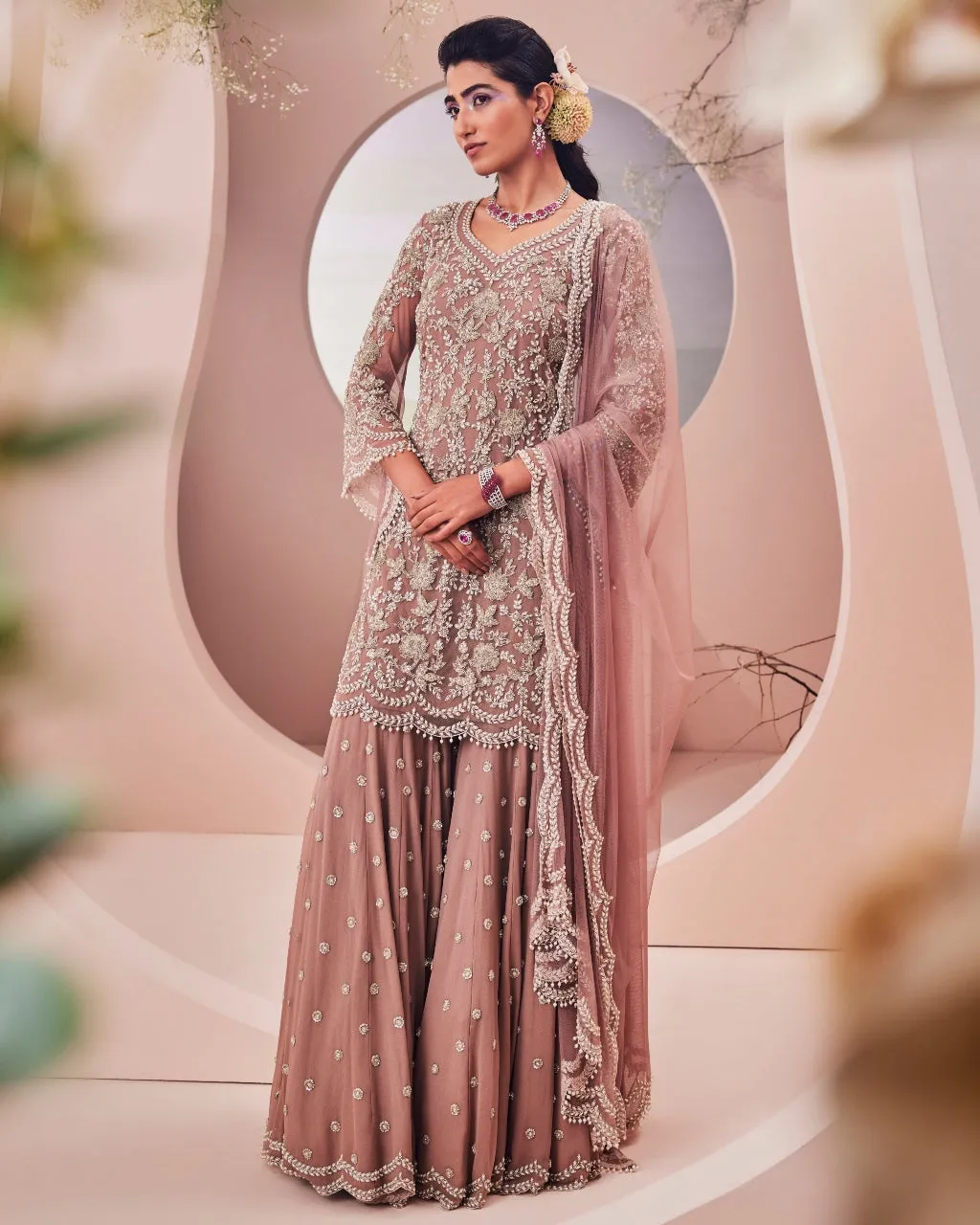 Champagne Embroidered Sharara Set