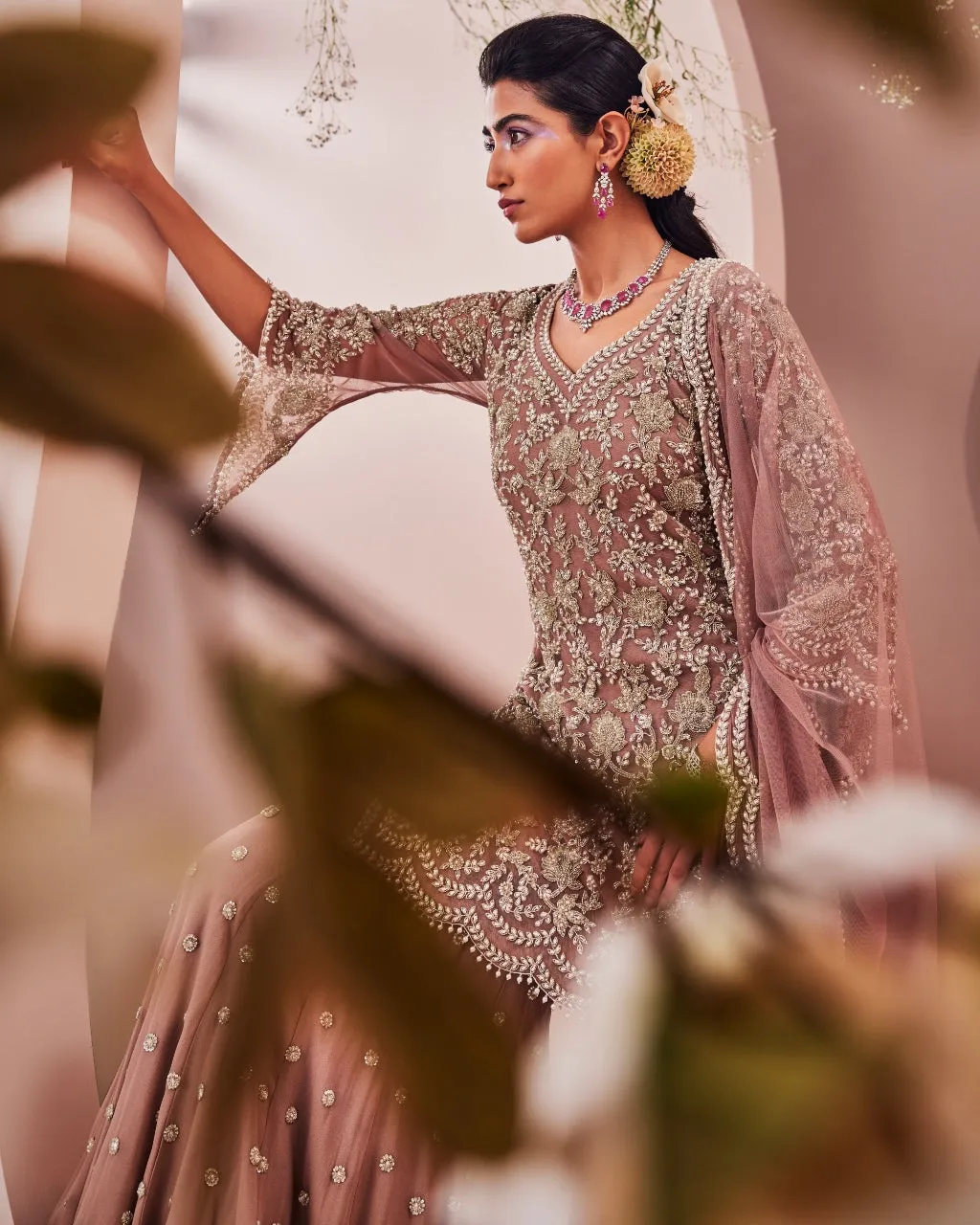 Champagne Embroidered Sharara Set