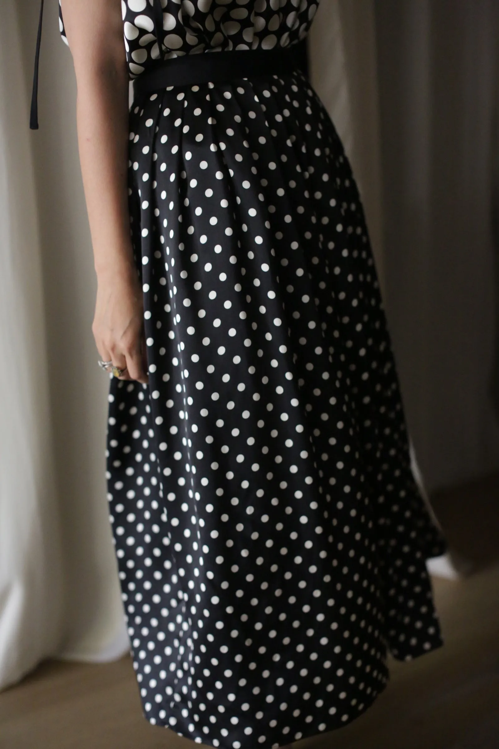 Charmeuse Pleated Wrap Skirt | B/W Polkadot