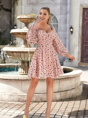 Chiffon Heart Printed Long Sleeve Dress