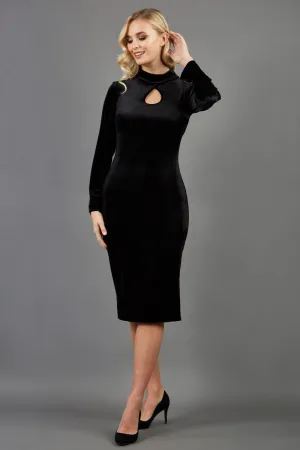 Clipper High Neck Keyhole Velvet Dress