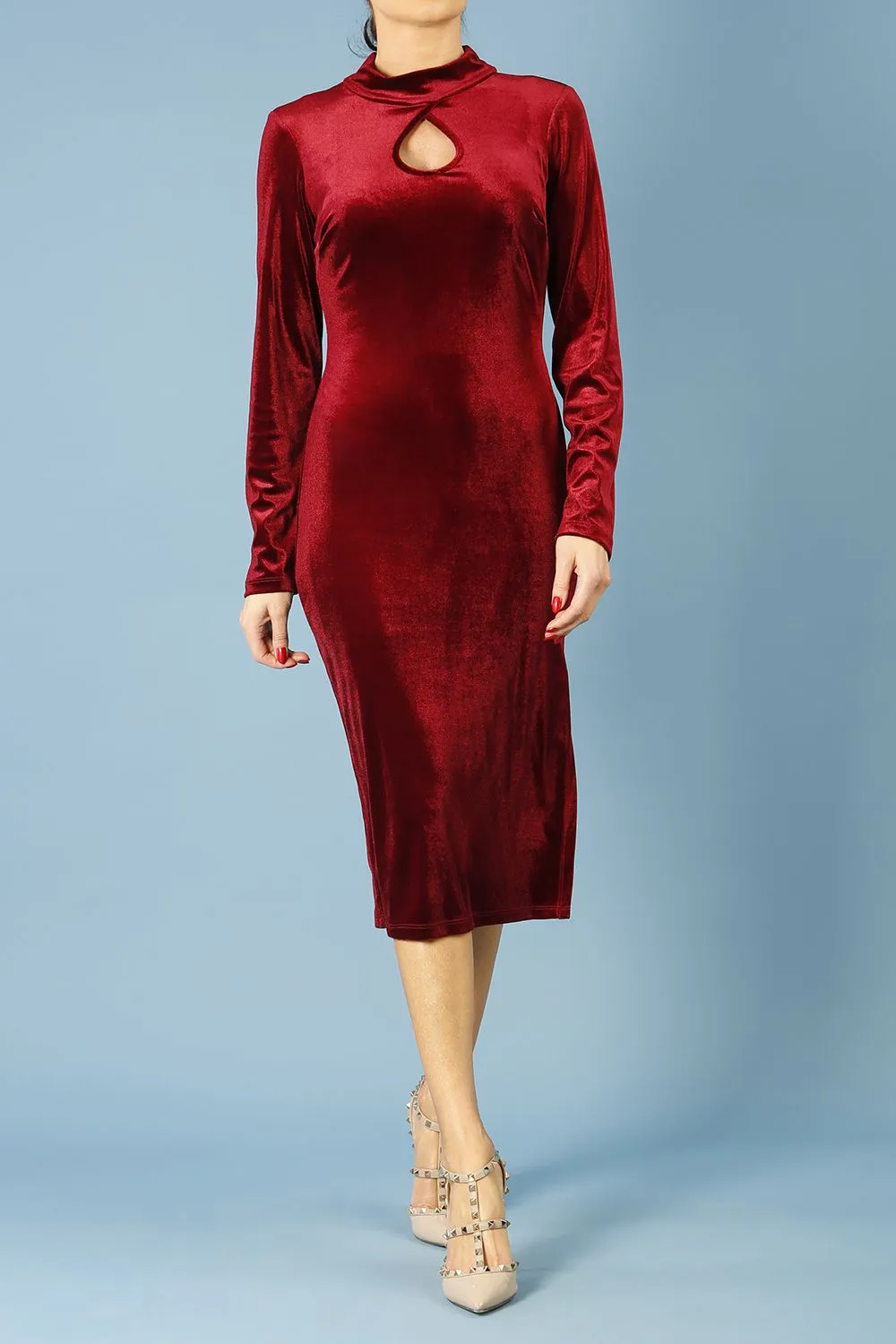 Clipper High Neck Keyhole Velvet Dress