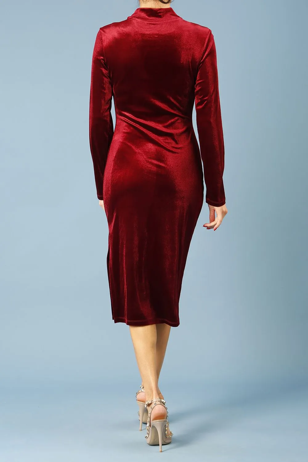 Clipper High Neck Keyhole Velvet Dress