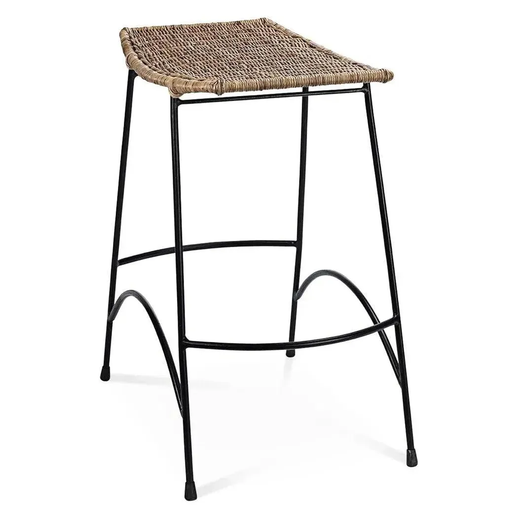 Coastal Style Woven Rattan Wing Counter Stool Without Back