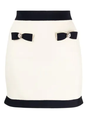 Cream Knit Bow Mini Skirt