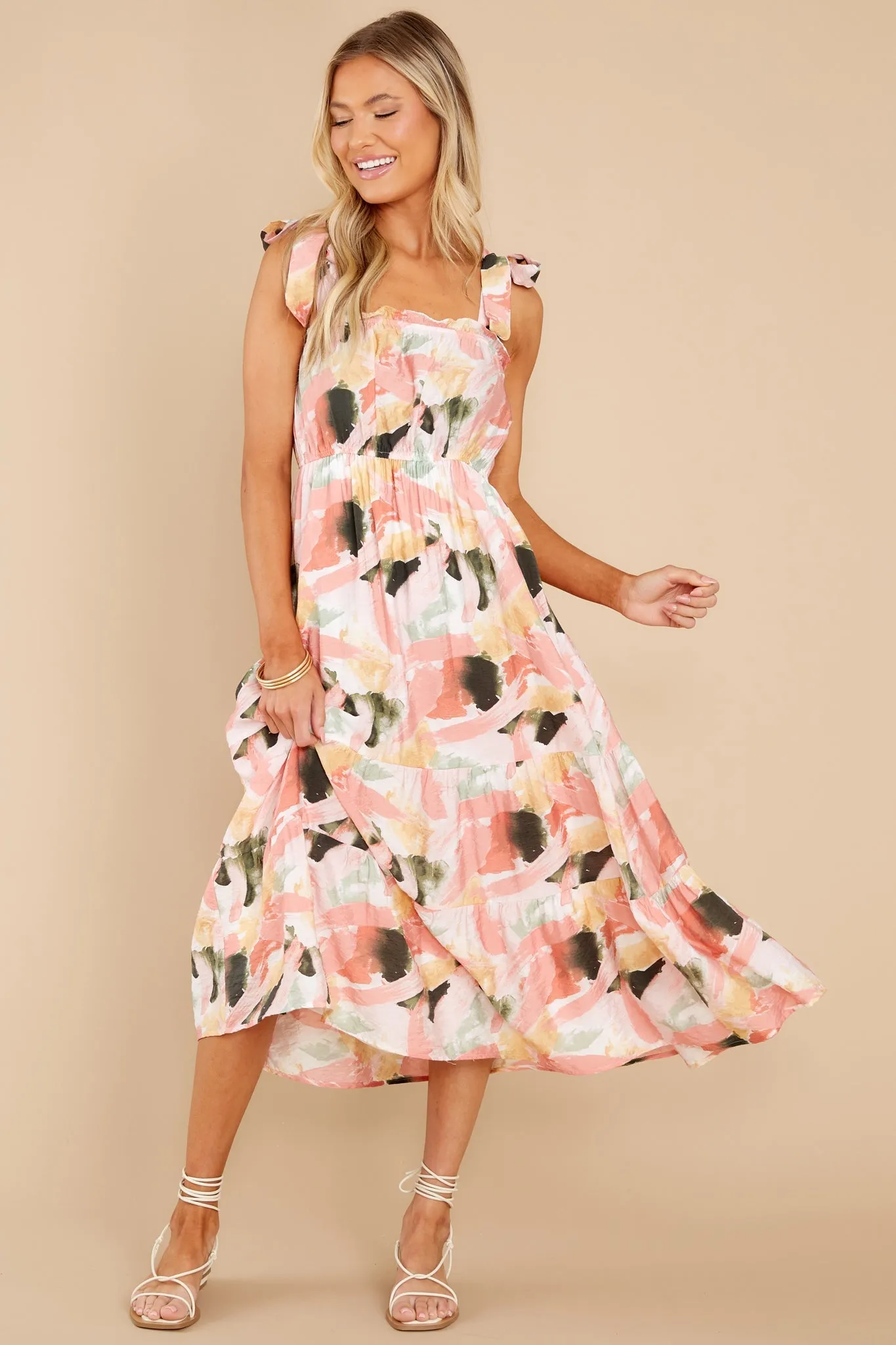 Creative Ideas Peach Multi Print Midi Dress