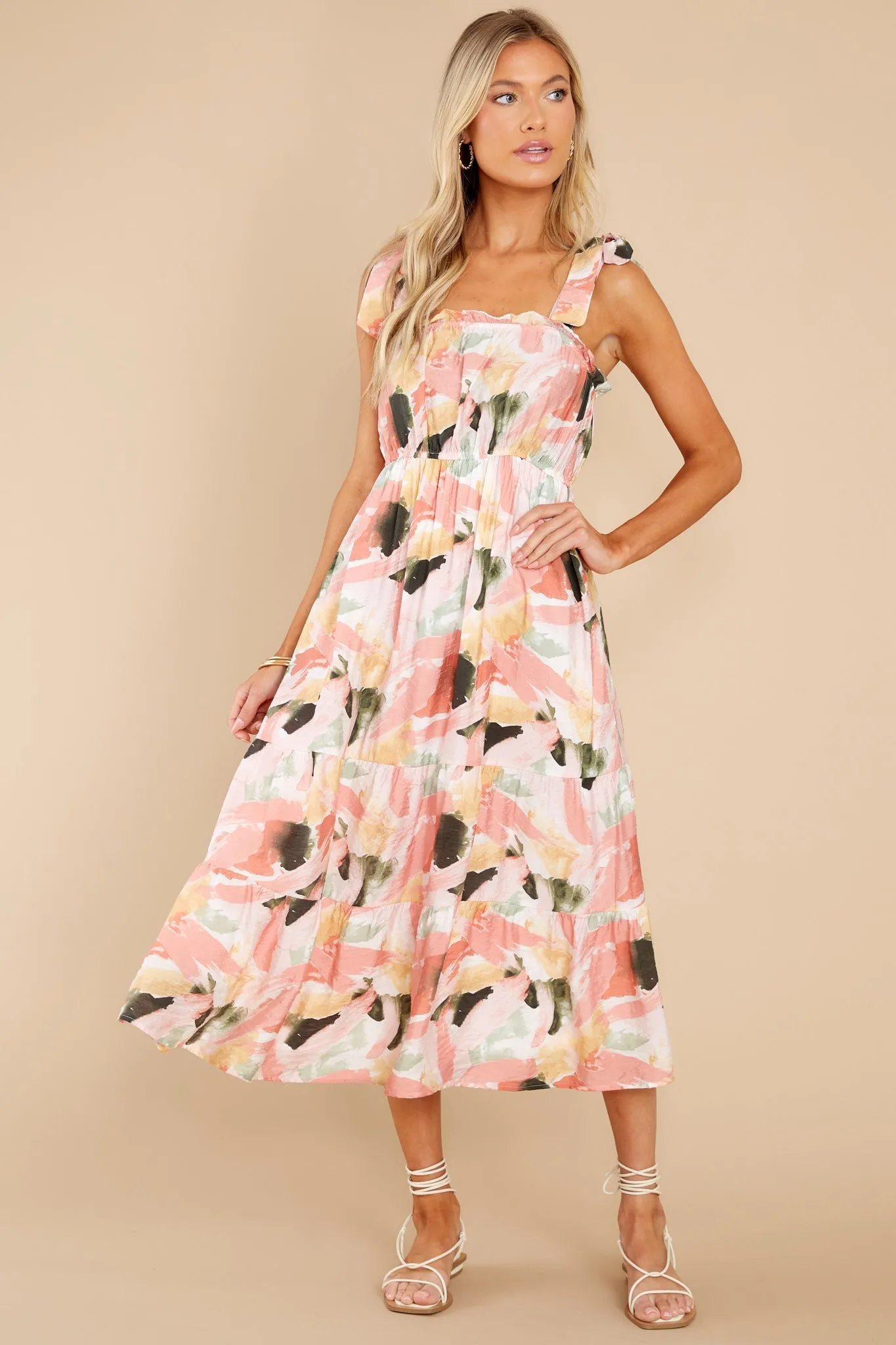 Creative Ideas Peach Multi Print Midi Dress