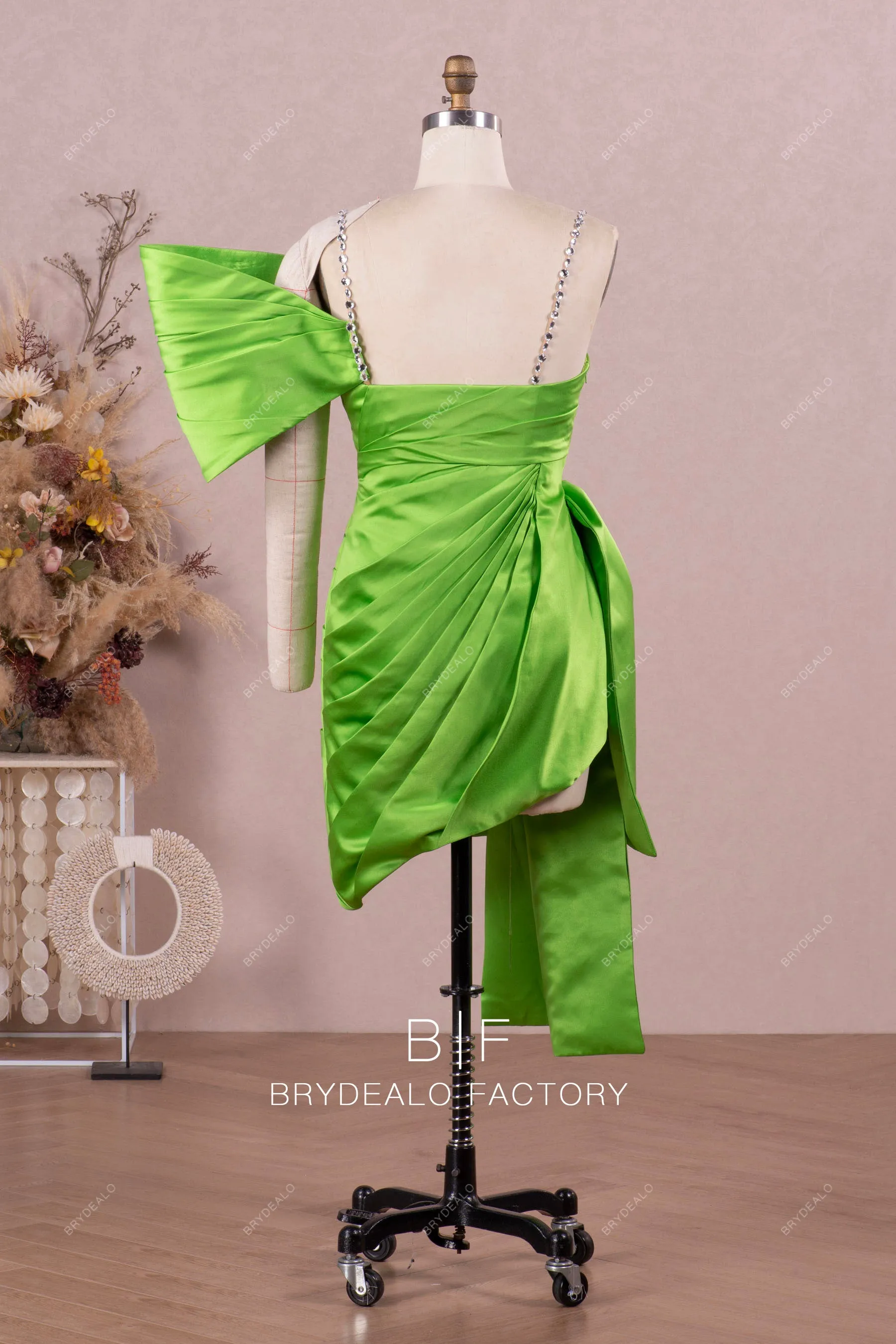 Designer Green Asymmetric Sparkly Cocktail Dress