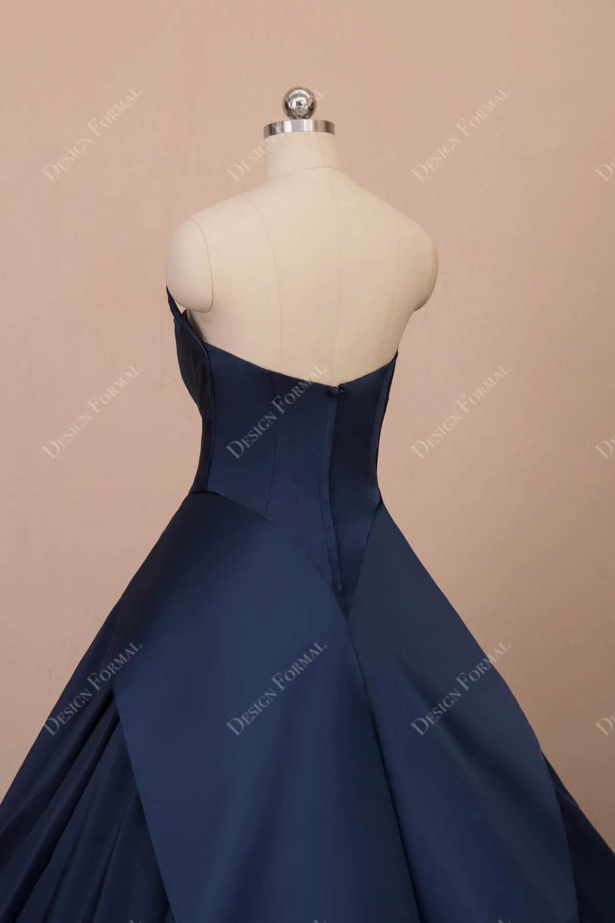 Designer Navy Satin Strapless Panels Ball Gown Sweetheart 16 Prom Dress