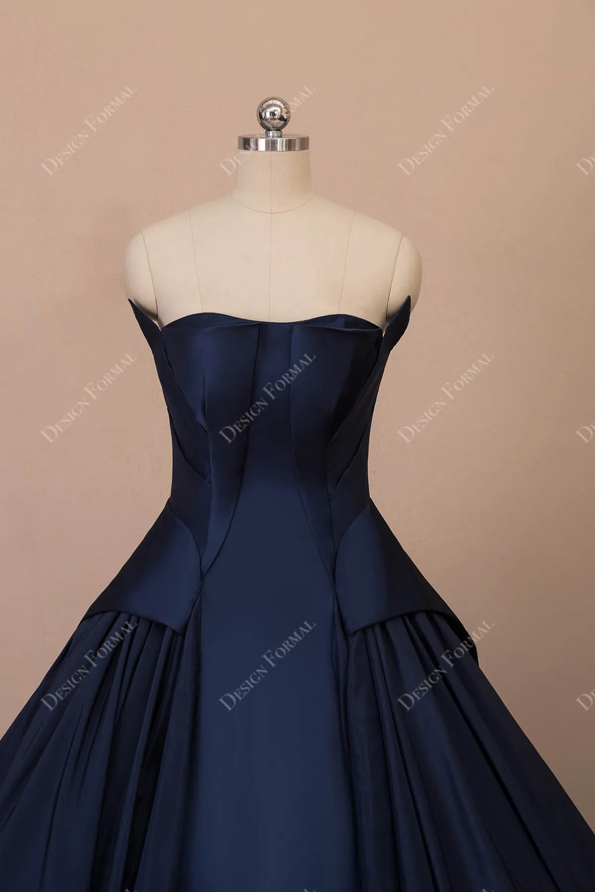 Designer Navy Satin Strapless Panels Ball Gown Sweetheart 16 Prom Dress