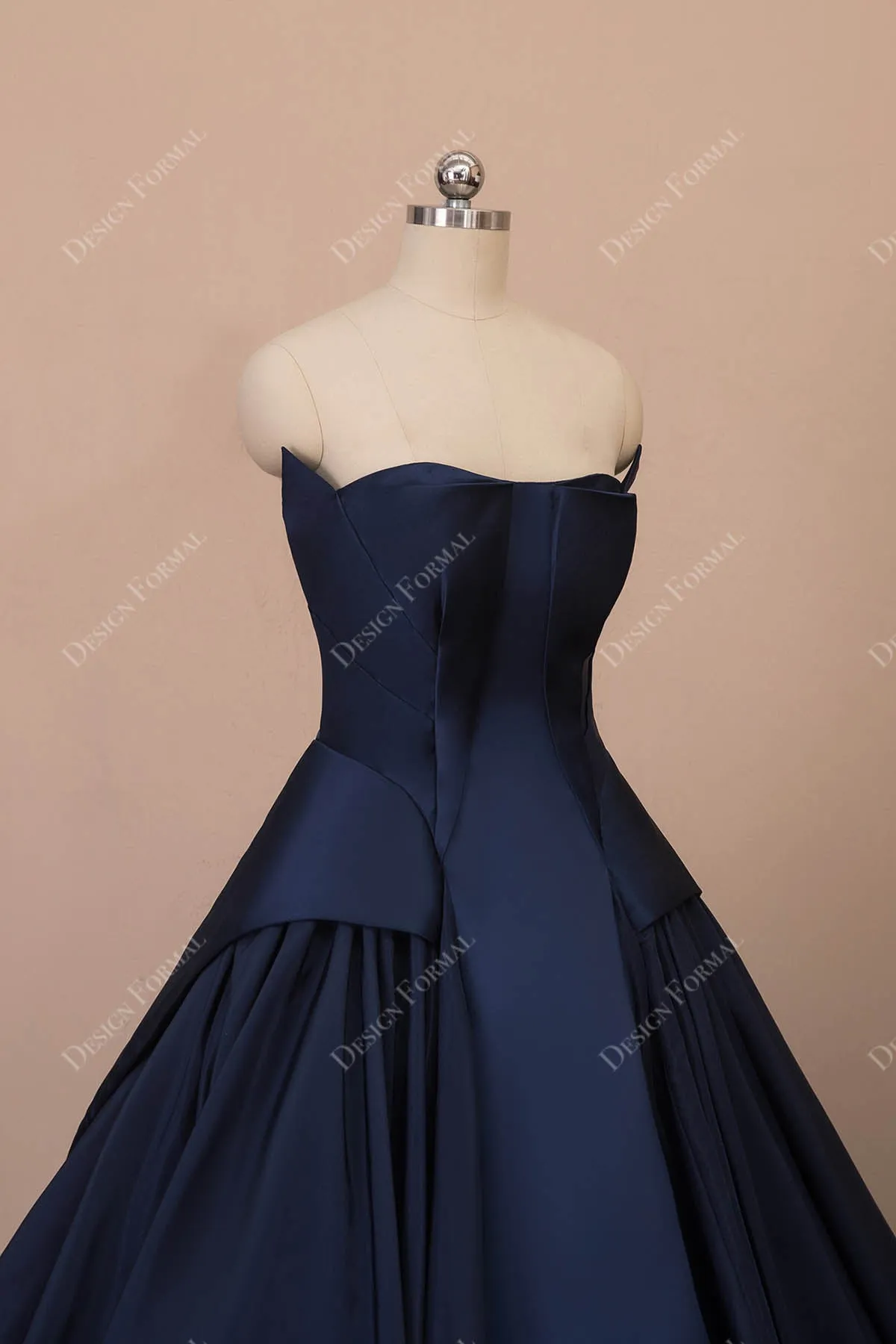 Designer Navy Satin Strapless Panels Ball Gown Sweetheart 16 Prom Dress