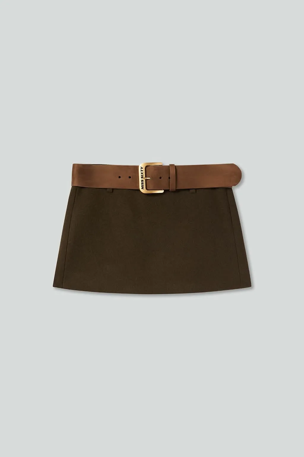 Double-Faced Wool Miniskirt With Belt