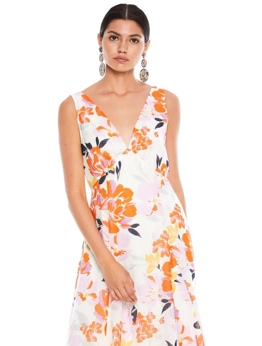 EFFERVESCENT FLORAL DRAPE MIDI DRESS