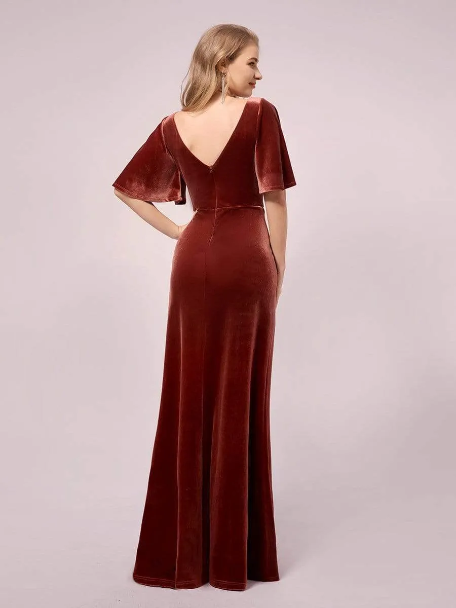 Elegant Flare Sleeves Long Velvet Pregnancy Dress