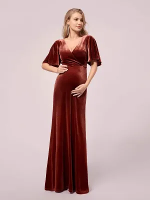 Elegant Flare Sleeves Long Velvet Pregnancy Dress