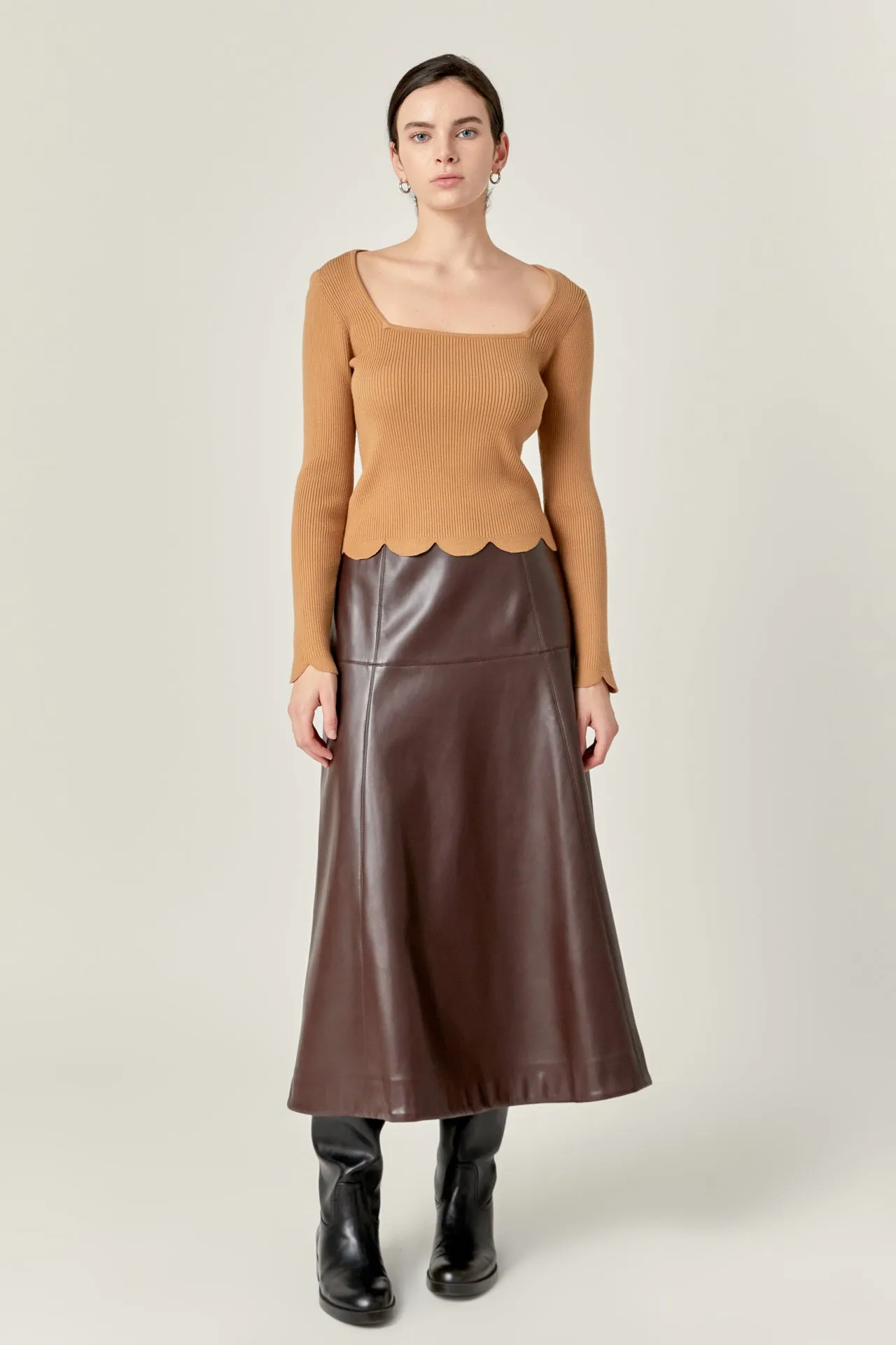 English Factory - PU High Waisted Midi Skirt