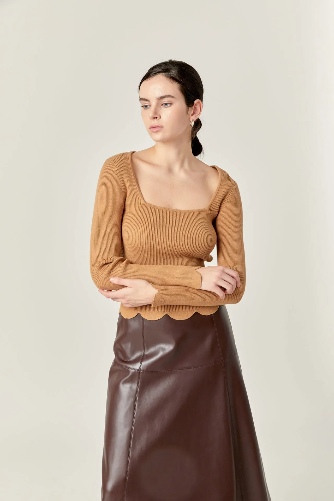 English Factory - PU High Waisted Midi Skirt