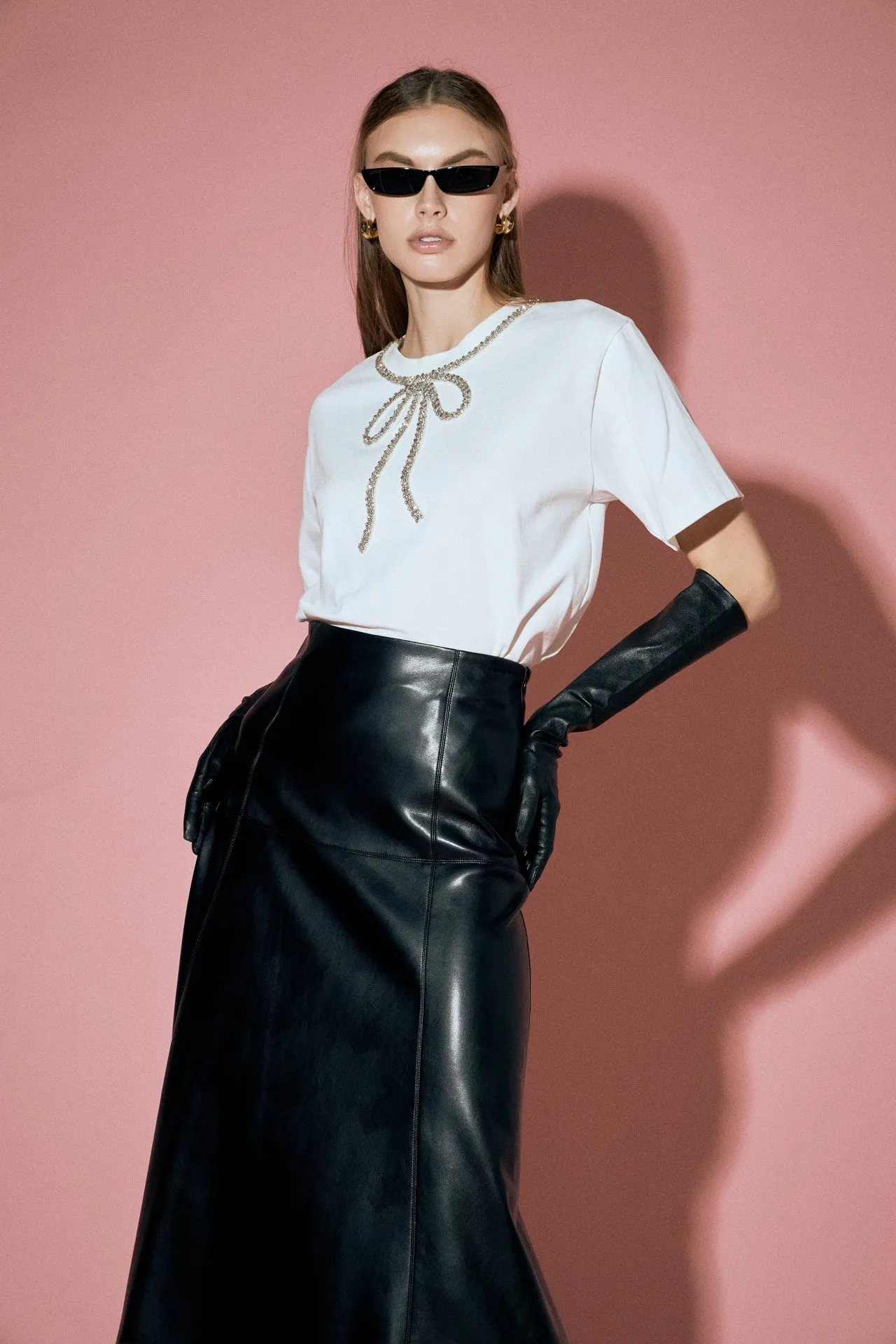 English Factory - PU High Waisted Midi Skirt