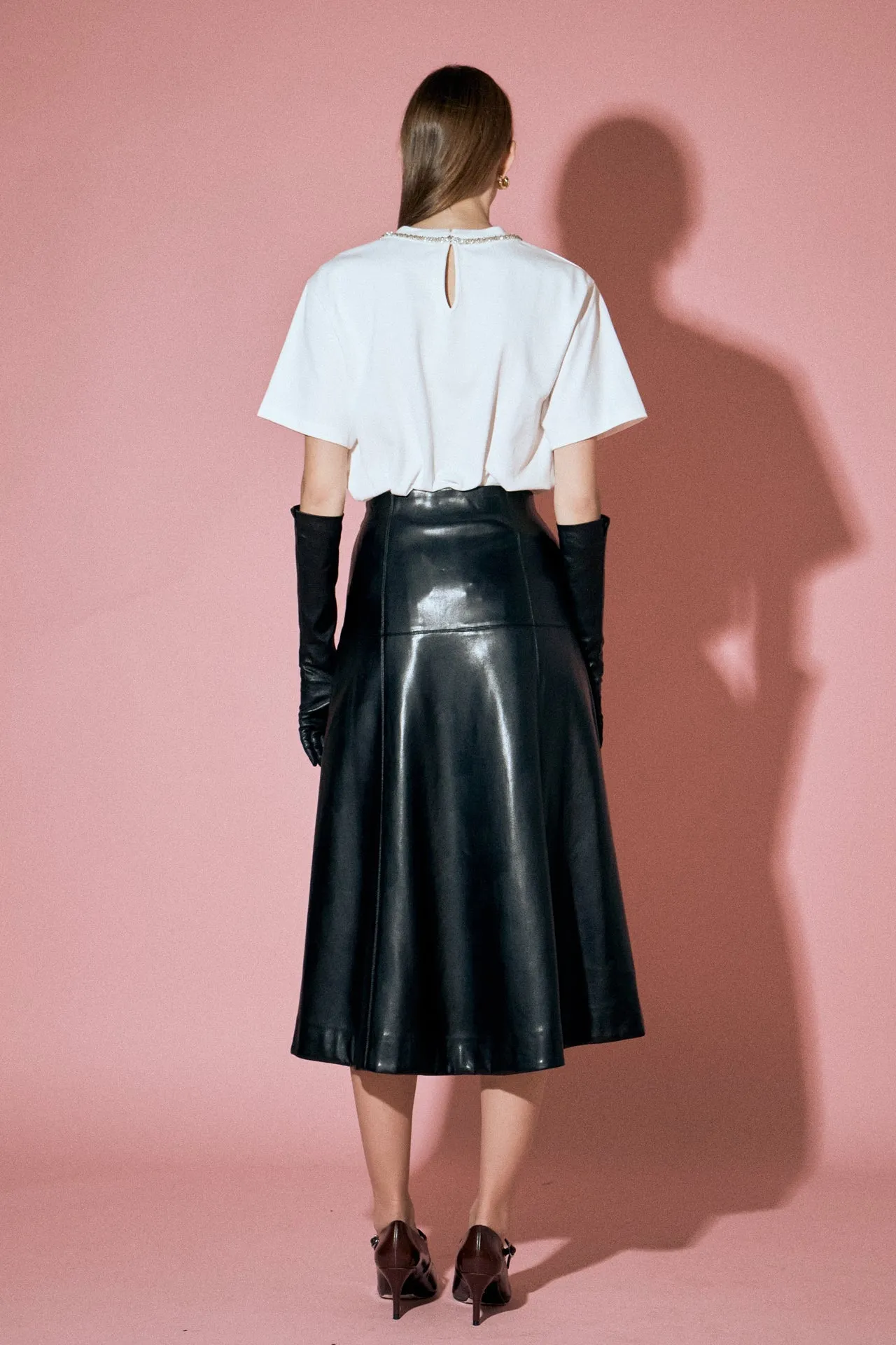 English Factory - PU High Waisted Midi Skirt